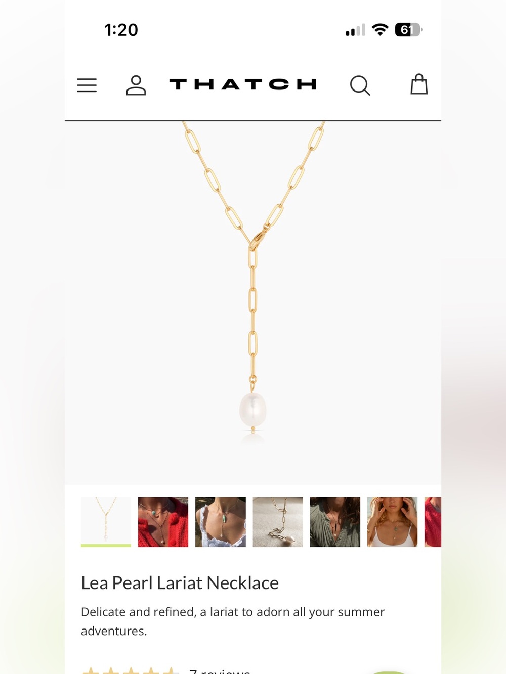THATCH Lea Pearl Lariat Necklace with free Mint Green Fish charm (19” length) - Picture 6 of 6